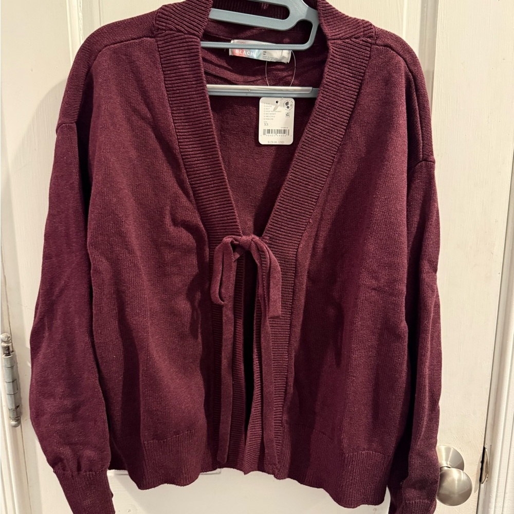 Free People Deep Burgundy Cardigan tie FB Beach